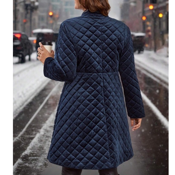 Plus Quilted Button Down Pockets Jacket Coat - Picture 10 of 11